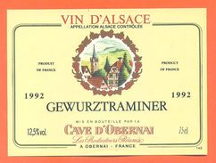 Etiquette Vin D'alsace Gewurztraminer 1992 à Cave D'obernai -75 Cl - Gewurztraminer