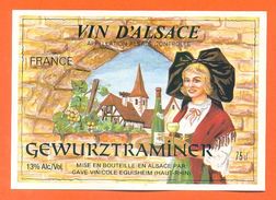 Etiquette Vin D'alsace Gewurztraminer Cave Vinicole à Eguisheim -75 Cl - Gewurztraminer