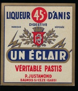 étiquette  Liqueur D'Anis "un éclair" P Justamond Bagnols S/ceze - Alcools & Spiritueux