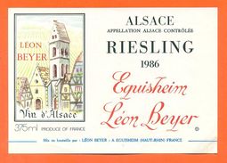 Etiquette Vin D'alsace Riesling 1986 Léon Beyer à Eguisheim -37,5 Cl - Riesling