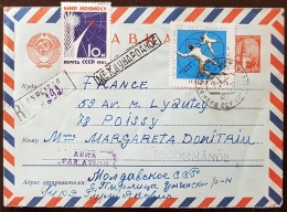 URSS, RUSSIE Escrime. Entier Postal Ayant Circulé Cachet A Date 1967 Avec Une Valeur ESCRIME Vers La France - Esgrima