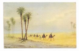 EGITTO - A CARAVAN IN THE EGYPTIAN DESERT- ILLUSTRATA A.BISCHI  VIAGGIATA    FP - Otros & Sin Clasificación