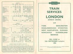 07137 "BRITISH RAILWAYS-TRAIN SERVICES-LONDON AND YORK-DARLINGTON-MIDDLESBROUGH.... 1952" ORARI ORIG. - Europe