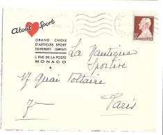 LETTRE DE MONACO POUR PARIS...1949.. N° 305b  Brun Carmine ..pas Courant .. TBE .. SCAN - Cartas & Documentos