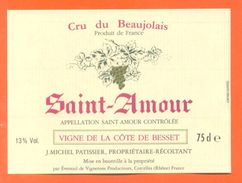 Etiquette Vin Beaujolais Saint Amour J M Patissier à Corcelles - 75 Cl - Beaujolais