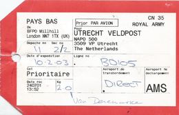 Netherlands Nederland 2003 BFPO Millhill To NAPO 500 Utrecht Veldpost Military Mailbag Label - Militaria