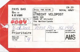 Netherlands Nederland 2003 NAPO 79 NL DET AFSOUTH Napoli To NAPO 500 Utrecht Veldpost Military Mailbag Label - Militaria