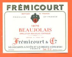 Etiquette Vin De Beaujolais 1976 Frémicourt Et Cie à Nuits Saint Georges - 72 Cl - Beaujolais