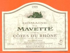 Etiquette Vin Cotes Du Rhone Domaine De La Mavette 1999 Lambert à Gigondas - 75 Cl - Côtes Du Rhône