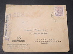 ESPAGNE - Enveloppe De Santa Cruz De Ténérife Pour Paris En 1938 Avec Censure -  L 11499 - Bolli Di Censura Repubblicana