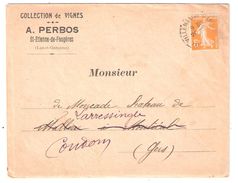 Lettre Collection VIGNES PERBOS St Etienne De Fougères Obl Villeneuve/Lot Semeuse 5c YT 158 Tarif Imprimé > Larressingle - Tarifas Postales