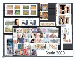 Complete Year Set Spain 2003 - 57 Values + 18 BF + 2 Booklets - Yv. 3527-3613/ Ed. 3957-4047, MNH - Ganze Jahrgänge