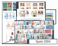 Complete Year Set Spain 2004 - 65 Values + 10 BF + 3 Booklets - Yv. 3614-3712/ Ed. 4048-4132, MNH - Ganze Jahrgänge