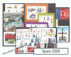 Complete Year Set Spain 2008 - 64 Values + 14 BF + 1 Booklet - Yv. 3976-4078/ Ed. 4360-4445, MNH - Años Completos