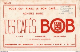 Buvard Les Cafés BOB, Torréfaction à Niort (Deux-Sèvres). Cachet : 6 Rue Pelleveysin, Bourges - Café & Thé