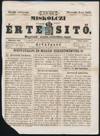 1865 Miskolczi értesítő Címlapja Előérvénytelenített Hírlapilleték Bélyeggel /  Newspaper Front Page With Precancelled N - Sonstige & Ohne Zuordnung