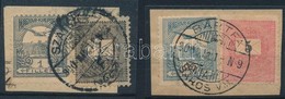 1899 Feketeszámú 1kr + Turul 1f és 5kr + Turul 25f Vegyes Bérmentesítések 2 Db Kivágáson - Other & Unclassified