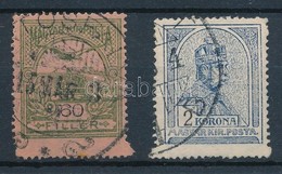 O 1913 Turul 60f és 2K, Erős Elfogazással / Mi 123, 125 With Perforation Error - Altri & Non Classificati