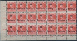 ** Baranya I 1919 Károly 10f ívsarki 21-es Tömb, Benne 2 Db Antikva / Block Of 21 With 2 Antigua Numbers, Signed Bodor - Altri & Non Classificati