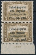 ** Nyugat-Magyarország I. 1921 Parlament 2K ívszéli Pár Bodor Vizsgálójellel (9.000) - Sonstige & Ohne Zuordnung