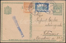 1921 8f Díjjegyes Hasábos Levelezőlap Ollóval Vágva, Két Bélyeges Díjkiegészítéssel / Perforated PS-card Cut With Scisso - Andere & Zonder Classificatie