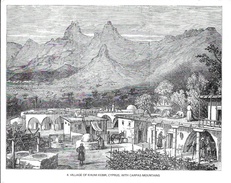 Chypre - Illustration, Dessin à La Plume: Village Of Khumi Kebir, Cyprus, With Carpas Mountains - Carte Non Circulée - Cyprus