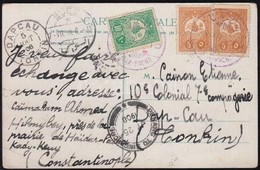 1908 Képeslap Konstantinápolyból Tonkinba / Postcard To French Soldier To Tonkin 'HAIDAR-PACHA' - 'SUEZ' - 'PENANG TO SI - Sonstige & Ohne Zuordnung