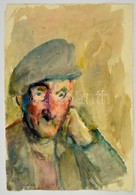 Antal Irén (1903-1999): Sapkás Portré, Akvarell, Papír, Jelzett, 45×32 Cm - Sonstige & Ohne Zuordnung