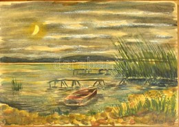 Egry Jelzéssel: Balaton Parti Csónak. Akvarell, Papír, üvegezett Keretben, 30×43 Cm - Sonstige & Ohne Zuordnung