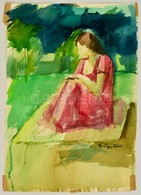 Márffy Jelzéssel: Ülő Nő. Akvarell, Papír, 50×36 Cm - Sonstige & Ohne Zuordnung