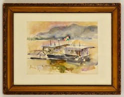 Somlai Vilma (1938-2007): Dunai Kikötő. Akvarell, Papír, Jelzett, üvegezett Keretben, 20×27 Cm - Sonstige & Ohne Zuordnung