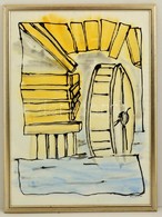 Olvashatatlan Jelzéssel: Suhan és Kvartyog A Víz. Akvarell-tus, Papír, üvegezett Keretben, 69×49 Cm - Sonstige & Ohne Zuordnung