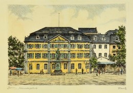 Olvashatatlan Jelzéssel: Bonn Münsterplatz. Színezett Rézkarc, Papír, Jelzett, üvegezett Keretben, 14×20 Cm - Sonstige & Ohne Zuordnung