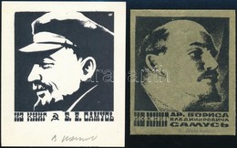 Olvashatatlan Jelzéssel: Lenin ( 2 Db) Ex Libris. Egyedi Nyomat és Fametszet, Papír, Jelzett, 9×8 Cm - Altri & Non Classificati