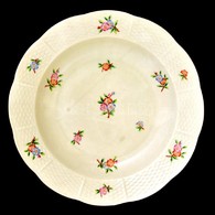 Herendi Virágmintás Porcelán Mélytányér, Kézzel Festett, Jelzett, Hajszálrepedéssel, D: 24,5 Cm - Sonstige & Ohne Zuordnung