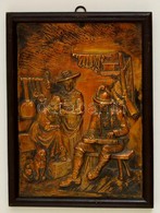 Lanton Játszó Vadász. Bronz Falikép, Fa Keretben, Jelzés Nélkül, 19x13,5 Cm - Sonstige & Ohne Zuordnung