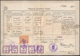 1945 6 Db Szeged Városi Illetékbélyeg + 50 X 2P Okirati Illetékbélyeg Házassági Anyakönyvi Kivonaton - Ohne Zuordnung