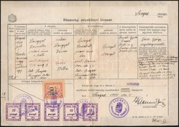 1945 6 Db Szeged Városi Illetékbélyeg + 50 X 2P Okirati Illetékbélyeg Házassági Anyakönyvi Kivonaton - Unclassified