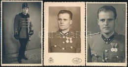 Cca 1940-1945 Katonák Kitüntetésekkel és Díszmagyarban, 3 Db Fotólap, 13x8,5 Cm - Sonstige & Ohne Zuordnung