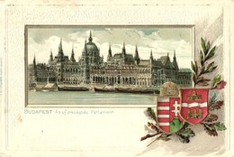 T2/T3 Budapest V. Az Új Országház, Parlament. Címeres Keret / Emb. Coat Of Arms, Art Nouveau Litho (EK) - Ohne Zuordnung