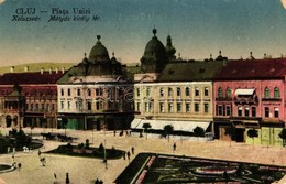 T2/T3 Kolozsvár, Cluj; Mátyás Király Tér, Haraszthy Jenő Kereskedése / Square, Shop, Bank, Vissza So. Stpl - Ohne Zuordnung