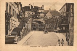 ** T3 Nagyszeben, Hermannstadt, Sibiu; Várlépcső, Híd / Burgerstiege, Liegenbrücke / Street, Bridge (kis Szakadás / Smal - Ohne Zuordnung