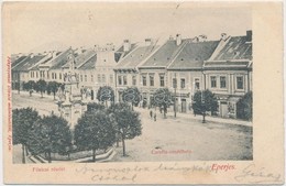 T3/T4 Eperjes, Presov; Fő Utca, Caraffa Vesztőhely, Rosenwasser L. üzlete, Szentháromság Szobor; Divald / Main Street, S - Ohne Zuordnung