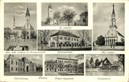 T2/T3 Losonc, Lucenec; Szilassy Kastély, Polgári Leányiskola, Tüzér Laktanya, Országzászló / Castle, Girl School, Artill - Ohne Zuordnung