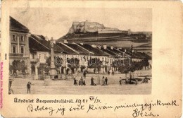 * T3/T4 Szepesváralja, Spisské Podhradie; Tér, Vár, Vozári Rezső üzlete / Square, Castle, Shop (fa) - Ohne Zuordnung