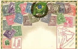 ** T4 Brazilien, Brazil; Set Of Stamps, Flag, Map, Ottmar Zieher's Carte Philatelique No. 84. Emb. Litho (pinhole) - Zonder Classificatie