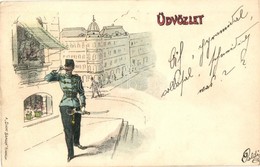 T2 1899 Magyar Honvéd Huszárok; Üdvözlet, A Divat Szalon Kiadása / Hungarian Soldiers 'Grüss Aus...' Litho - Non Classificati