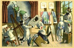 ** T1 Cats' Painting Class, Cat Art Students - Modern Postcard - Ohne Zuordnung