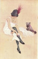 ** T2 Riquette Et Son Chien / Lady With Dog Art Postcard. S: Raphael Kirchner - Ohne Zuordnung