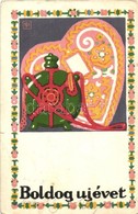 * T3 Boldog Újévet. Rigler József Ede Kiadása / New Year Greeting Art Postcard (kis Szakadás / Small Tear) - Non Classificati